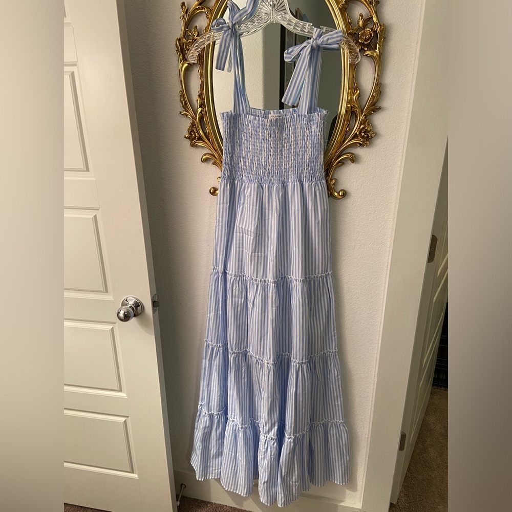 Blue/White striped tiered Maxi dress